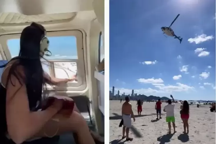 Hujan Duit Rp30 Juta, Wanita Hal ini adalah Jatuhkan Uang dari Helikopter ke Pantai Penuh Turis